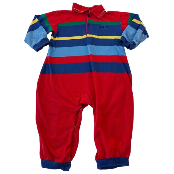Baby Oshkosh B’Gosh Vintage Red & Blue Striped Romper Size 24 Months Polo - Picture 1 of 8